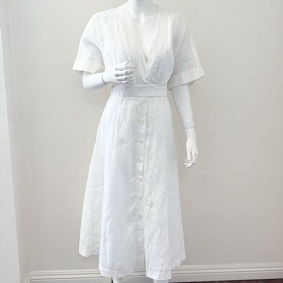Equipment Nauman White Cotton Linen Kimono Style Maxi Wrap Dress Front Buttons - Picture 1 of 8